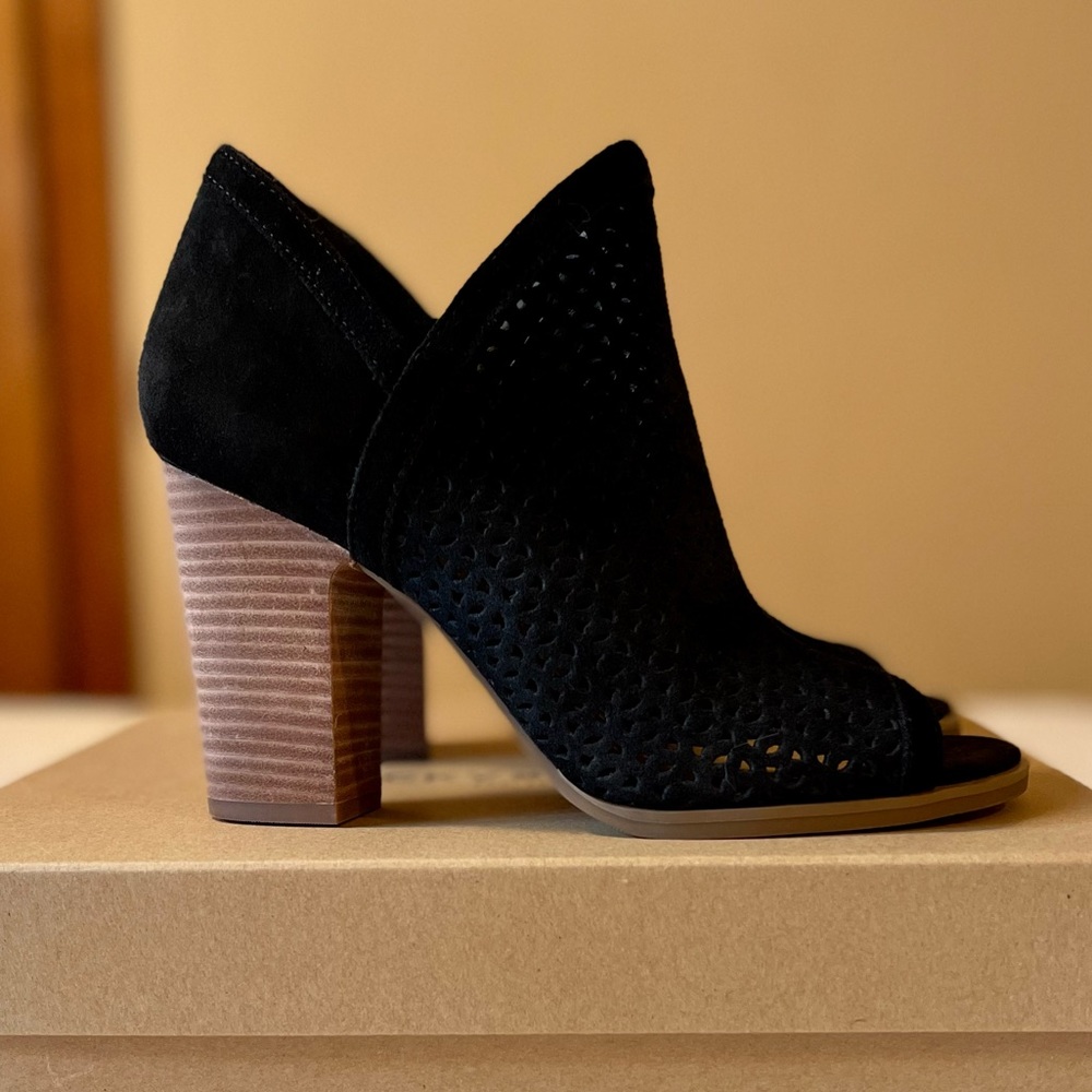 Black Lively Lucky Brand Open Toe Boho Booties, Sz 7.5M.